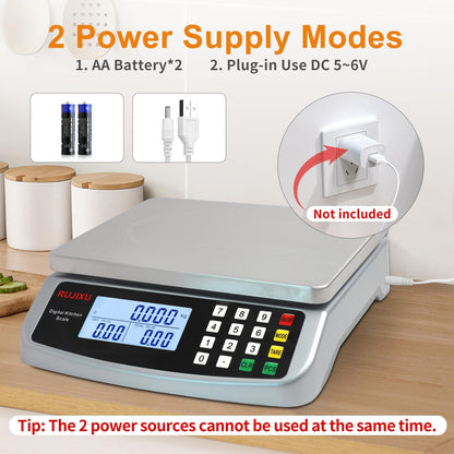 Large Digital Kitchen Scale 30KG Commercial Food Scale 66LB for Baking Bread Meat Stainless Steel Price Computing Scale LCD Display,Prep Counting Scale for Parts and Coins Adapter Included