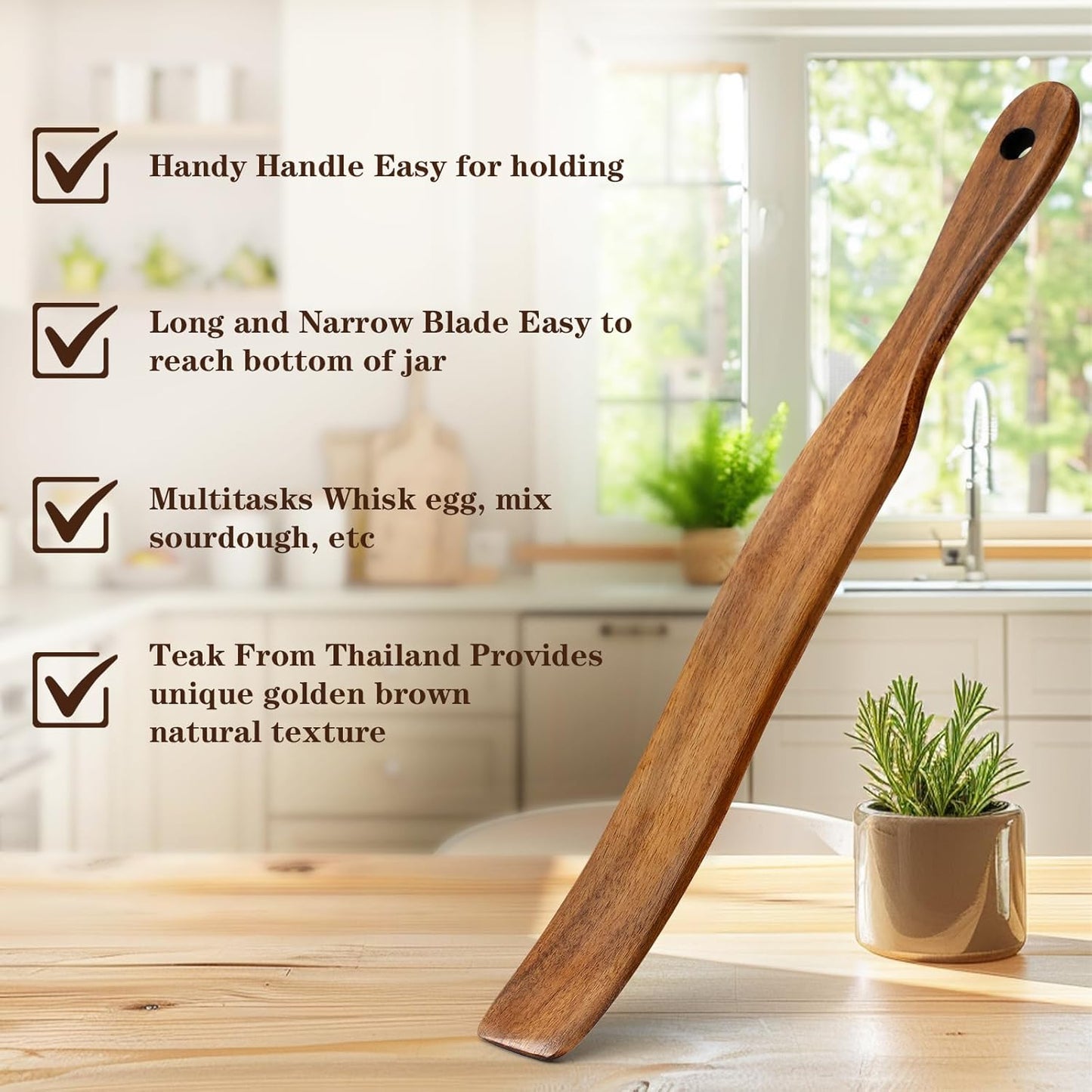 4 Pcs Skinny Spurtle for Sourdough Starter, Mixing, Reaching Bottom of Jar, Dough Whisk, Wooden Stir Spurtles,Kitchen Tools for NonStick Cookware, Gift for Sourdough Lovers