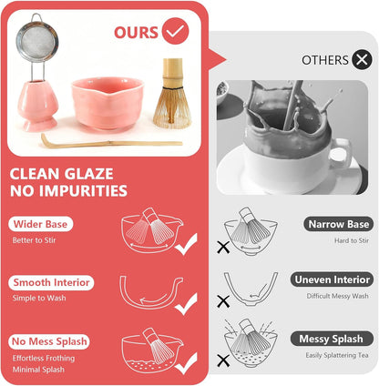 Matcha Whisk Set 5 pcs 18 oz Tea Making Bowl Kit Great for Starter Pink