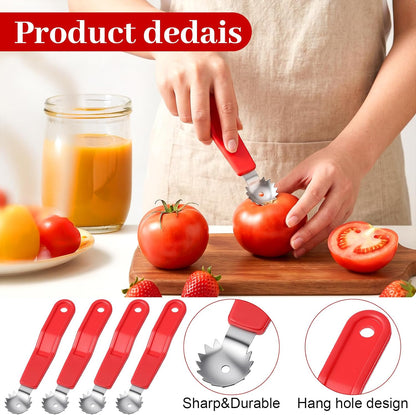 4PCS Tomato Corer Tool, Strawberry Corer Tool, Stainless Steel Strawberry Stem Remover Handle with Hole for Fruit Vegetable Stem Remover Efficient Kitchen Gadget