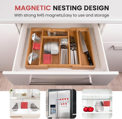 Magnetic Measuring Cups and Spoons Set-Heavy Duty 304 Stainless Steel，Double Measurement Markings，Set of 16 with Leveler for Measure Dry and Liquid Ingredients (Black)