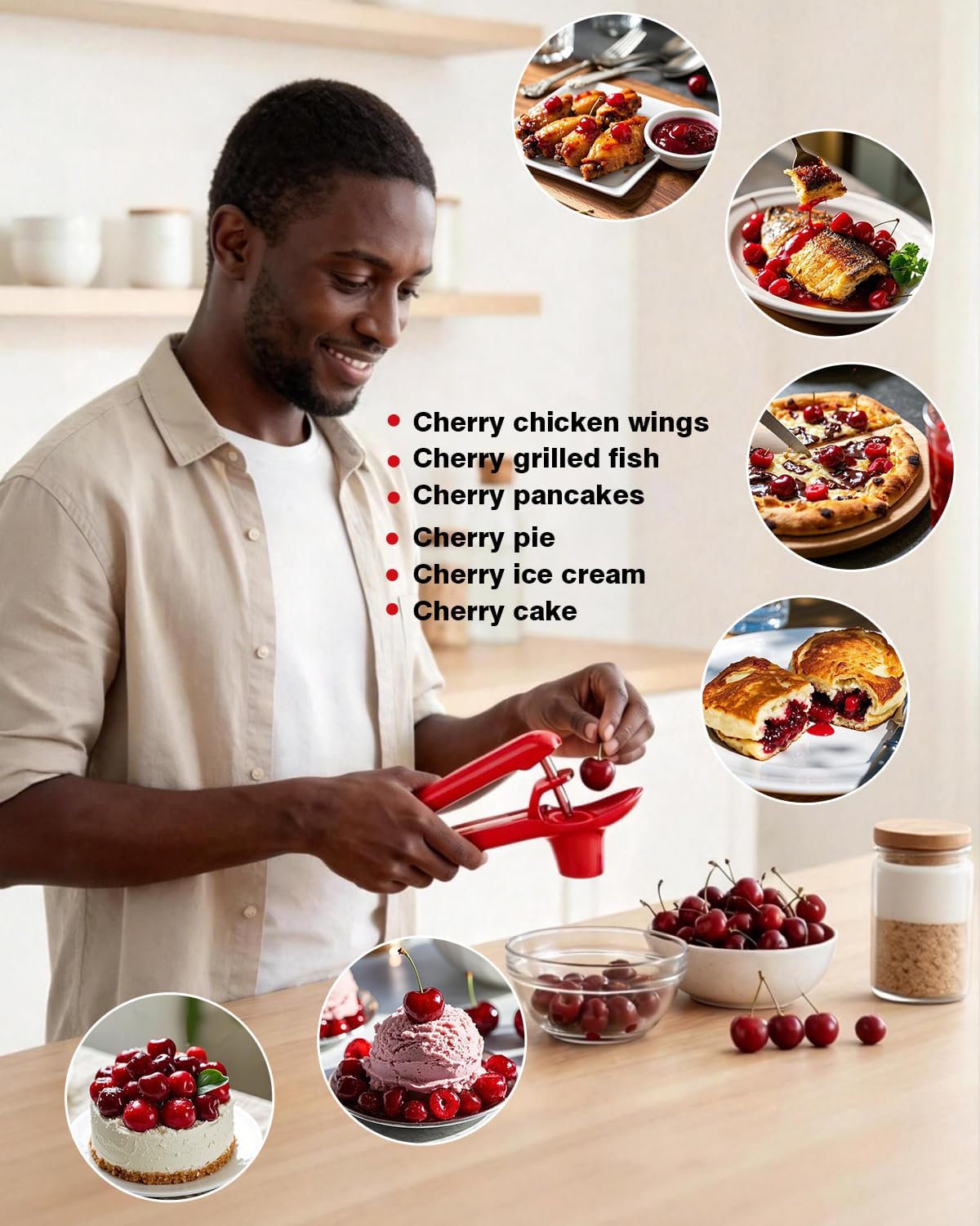 Cherry Pitter, Cherry Pit Remover Tool Cherries Corer Pitter with Hand-held Push, Olive Seed remover stones with lock design, Durable Cherries seed Corer for Cherry Jam -Black