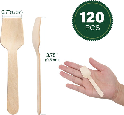 LotFancy Mini Wooden Spoons, Pack of 100, 4 inch Length, Disposable Tasting Sampling Spoons, Biodegradable Compostable Eco-friendly Birchwood Taster Spoons