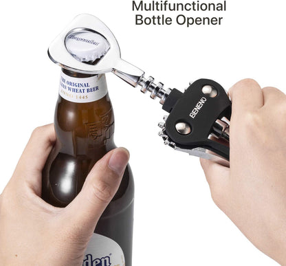 Beneno Wine Opener, Zinc Alloy Premium Wing Corkscrew with Multifunctional Bottles Opener, Sharp Wine Corkscrew with Ergonomic Non-Slip Wing Handle, Silver