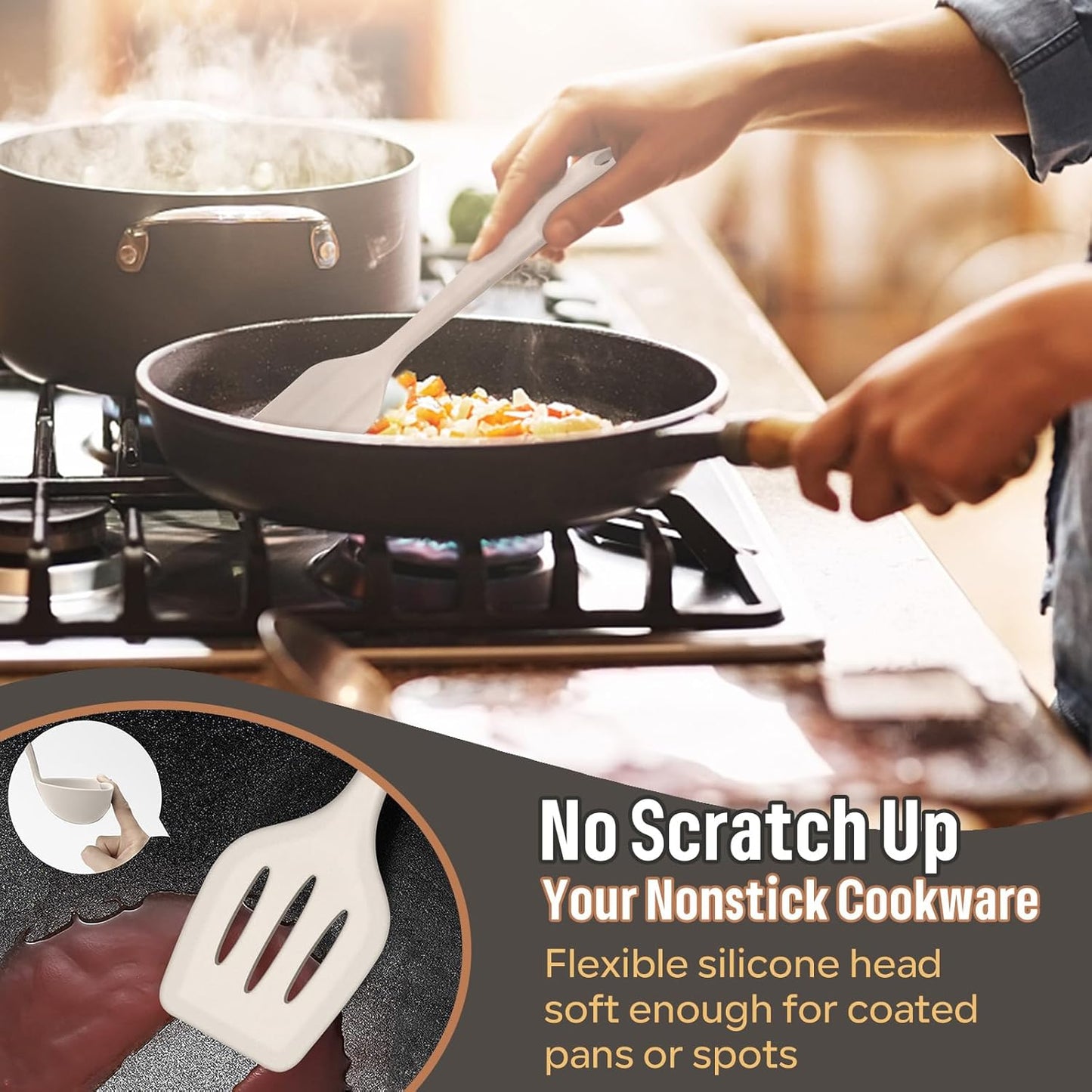 E-far Silicone Cooking Utensils Set, 7-Piece Black Heat Resistant Kitchen Utensils Set, Kitchen Nonstick Tools Spatula Ladle Spoon Pasta Server for Non-stick Cookware, Non-Toxic & Dishwasher safe