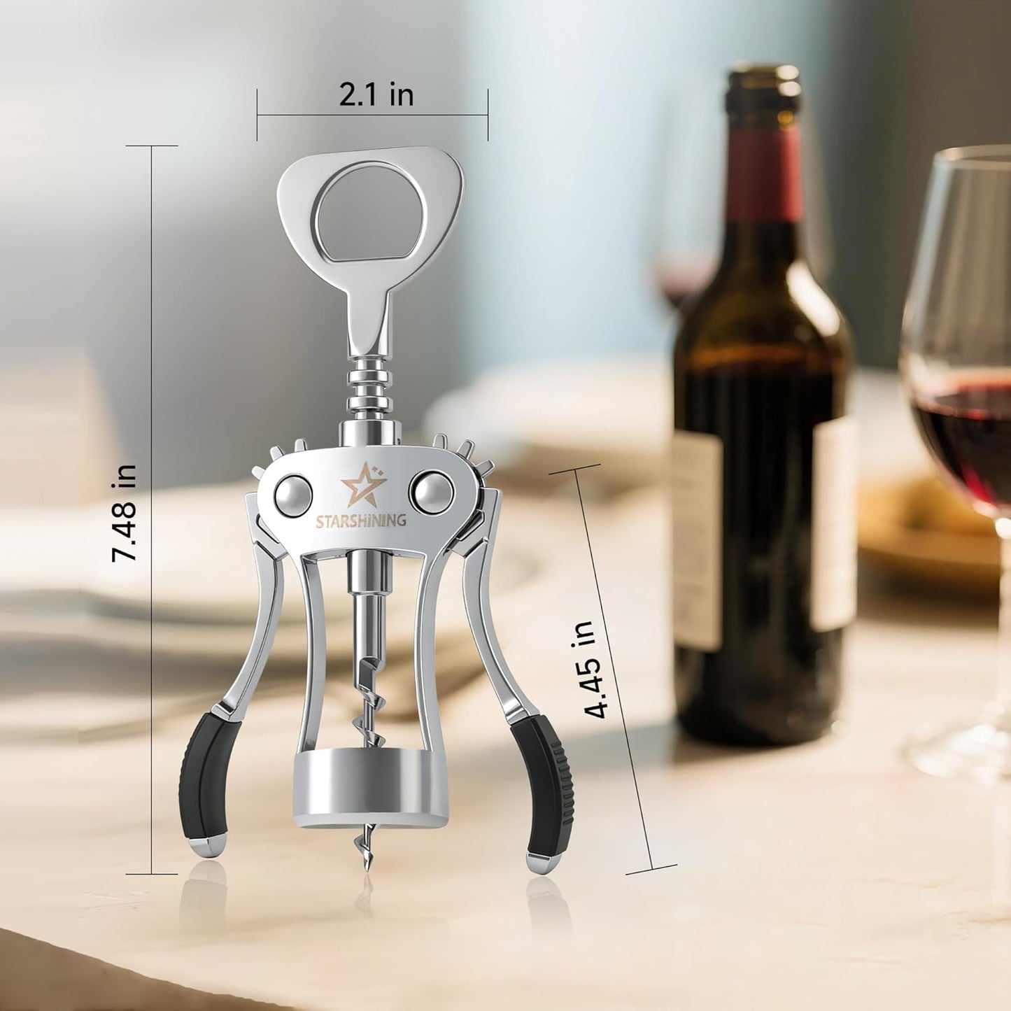 Wine Opener,Heavy-Duty Zinc Alloy Wing Corkscrew Manual Wine Bottle Opener with Sharp Spiral Screw for Sommeliers Wine Lovers,Polished Silver