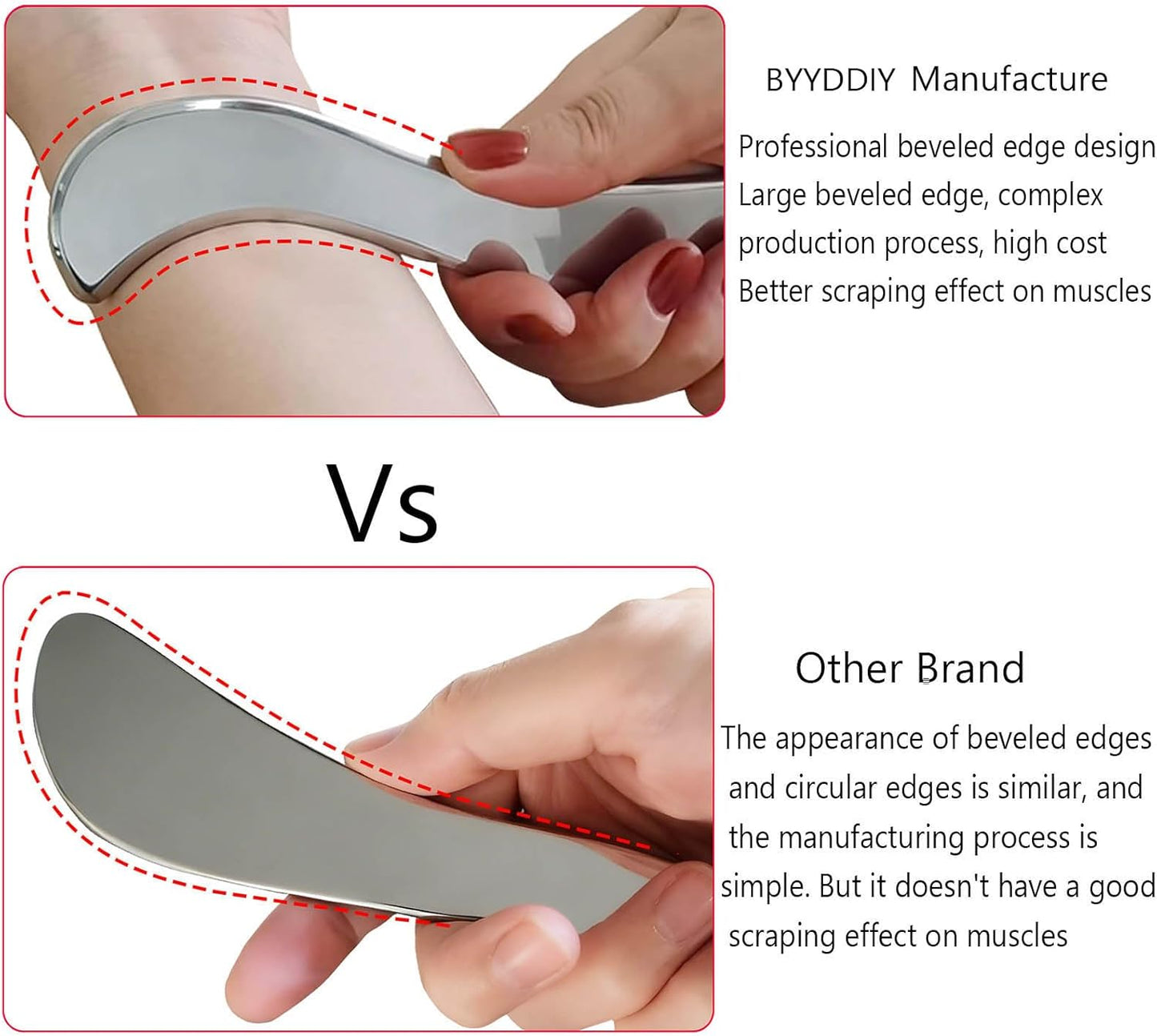 BYYDDIY Stainless Steel Gua Sha Muscle Scraper Tool,Scar Tissue Tool,Physical Therapy Tools,Muscle Scraping Tool,Guasha Massage Scraper,IASTM Tools,Skin Scraping Tool,Soft Tissue Massage Tool