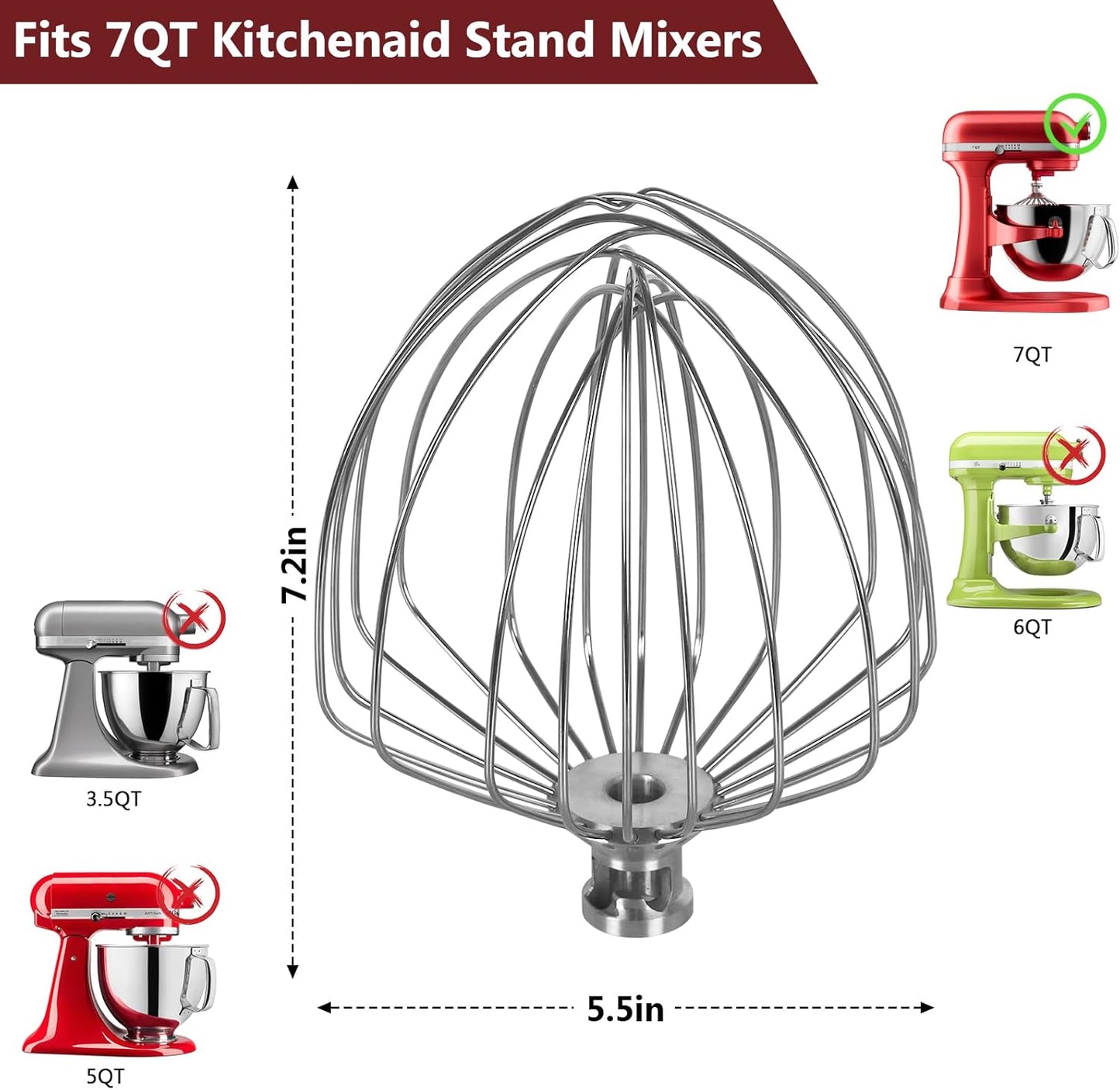 Stand Mixers Accessories 3-Piece Including K45WW Wire Whip & K45DH Dough Hook & K45B Flat Beater fit for Kitchenaid 4.5-5QT Tilt-Head Stand Mixers