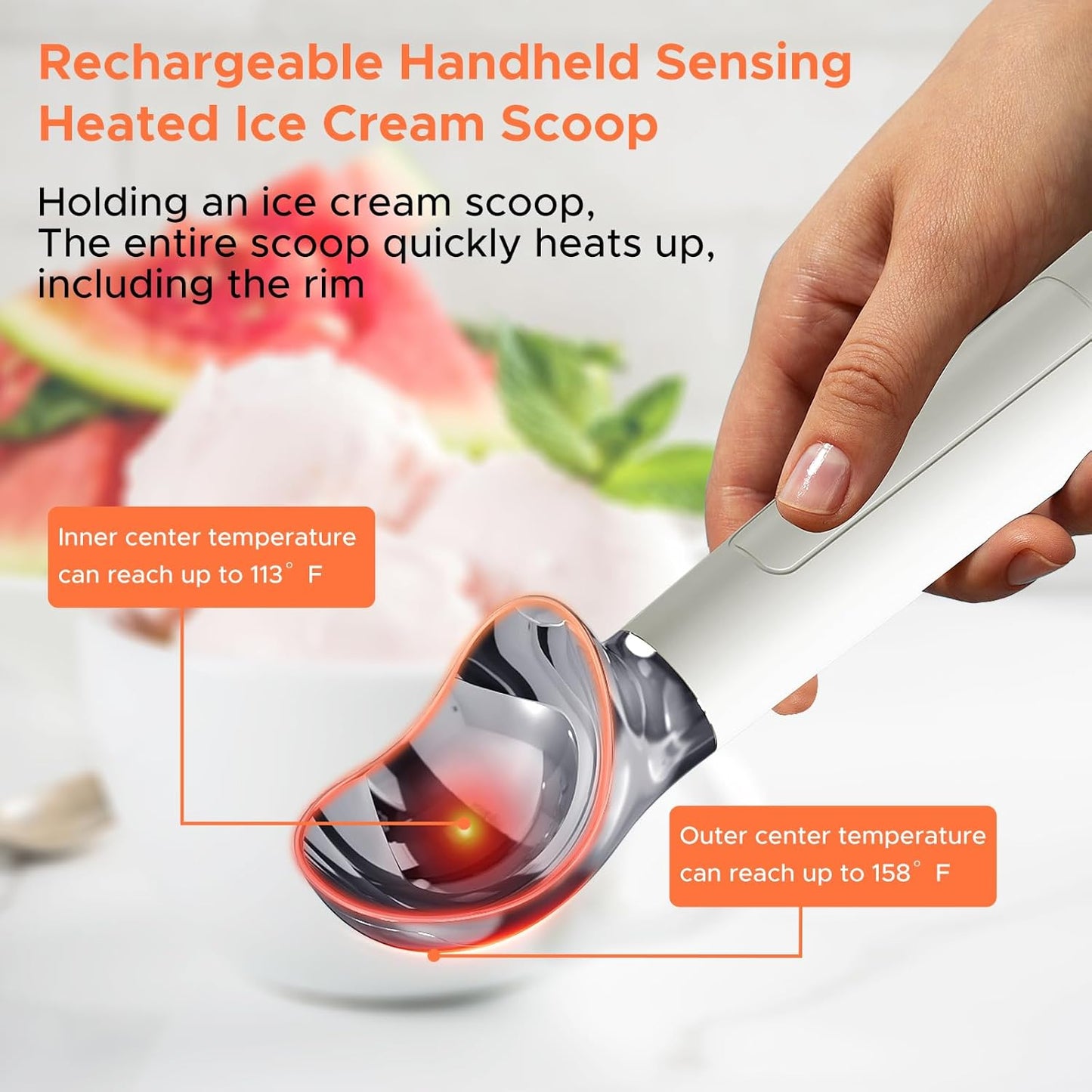 LT LAUDTEC Heated Ice Cream Scoop, Rechargeable Electric Warming Scooper, Heats to 158F for Hard Ice Cream, IP67 Waterproof, Easy for Seniors & Kids (Yellow)