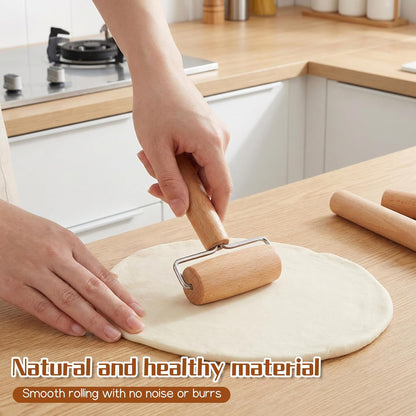 2 Pcs Small Rolling Pin with Handle, Wood Rolling Pins, Non-Stick Pizza Roller for Tortilla Cookie Dumpling Home Kitchen Baking Cooking