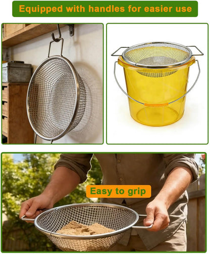 Dirt Soil Sifter for Gardening - 3Pcs Multi Mesh Size Set (1/8",1/4",3/8") Heavy Duty Garden Sieve with Handles, Ideal for 5 Gallon Bucket Compost, Dirt, Sand, Gravel, Rocks & Sawdust Sifter