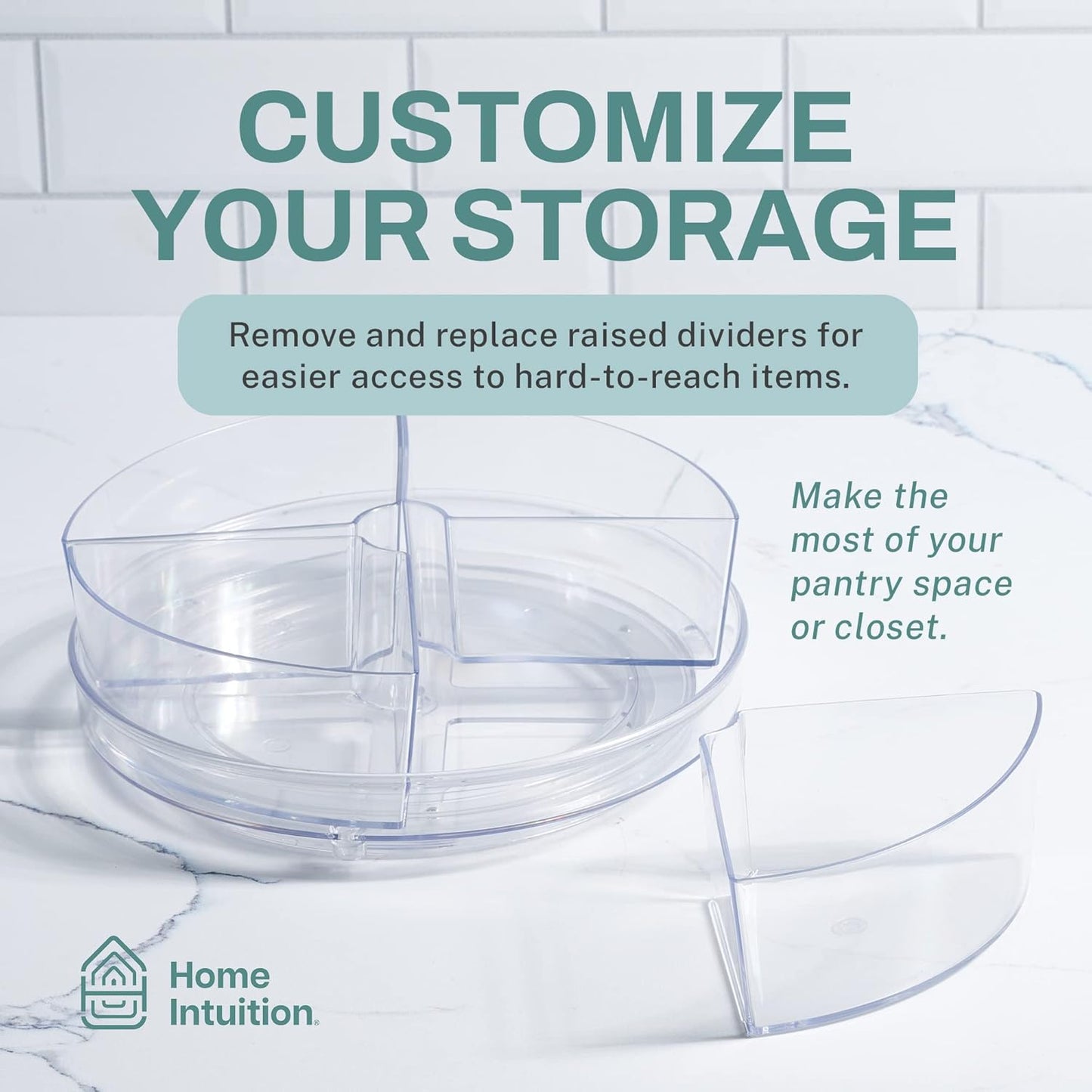 Home Intuition Round Plastic Clear Lazy Susan Turntable Food Storage Container for Kitchen (9" Round, 1 Pack)