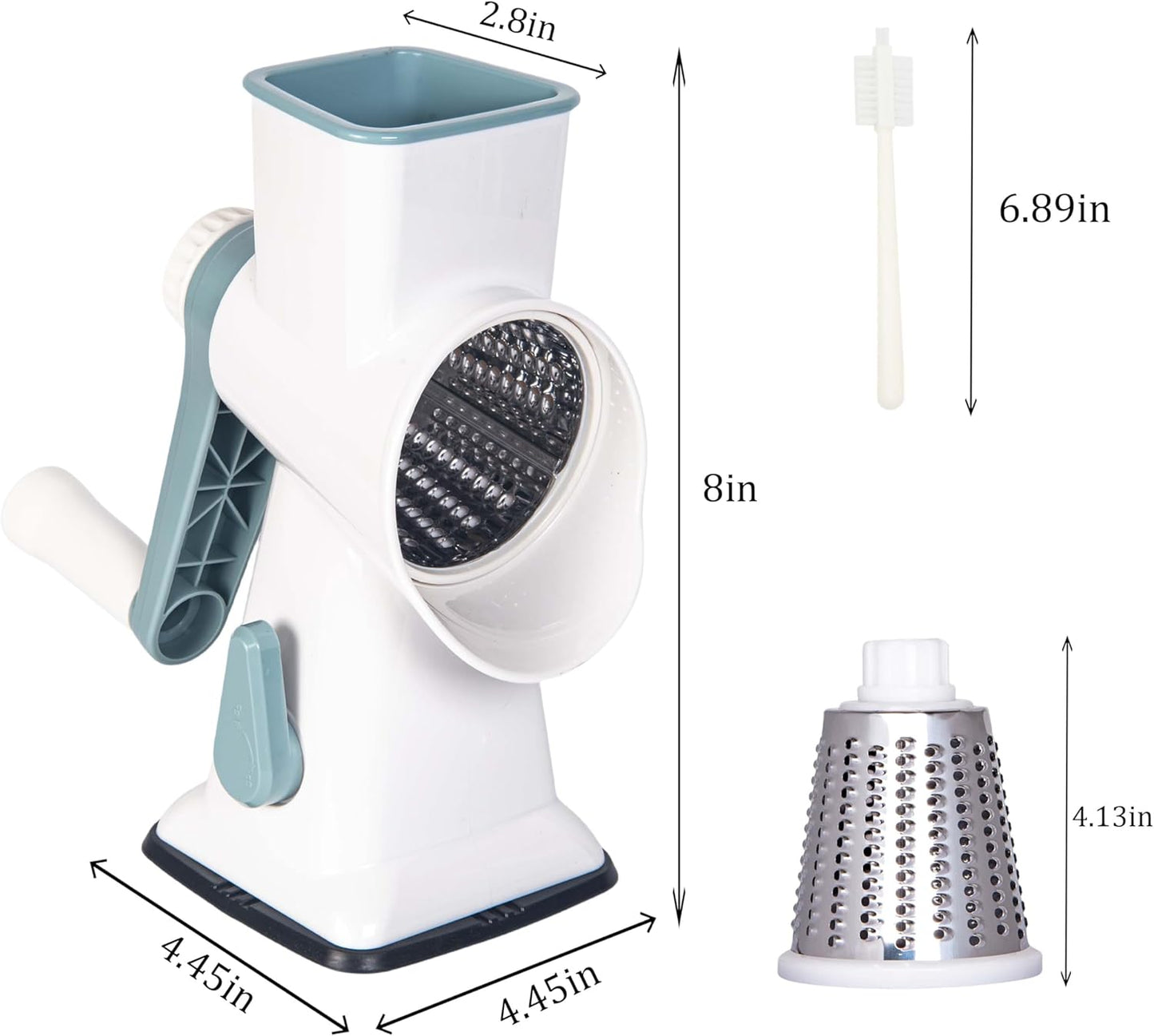 Rotary Cheese Grater Cheese Shredder, Cheese Grater Handheld with Strong Suction Base,Kitchen Vegetable Slicer 3 Replaceable Stainless Drum Blades for Fruit, Food, Nuts,Easy to Use Clean (Blue)