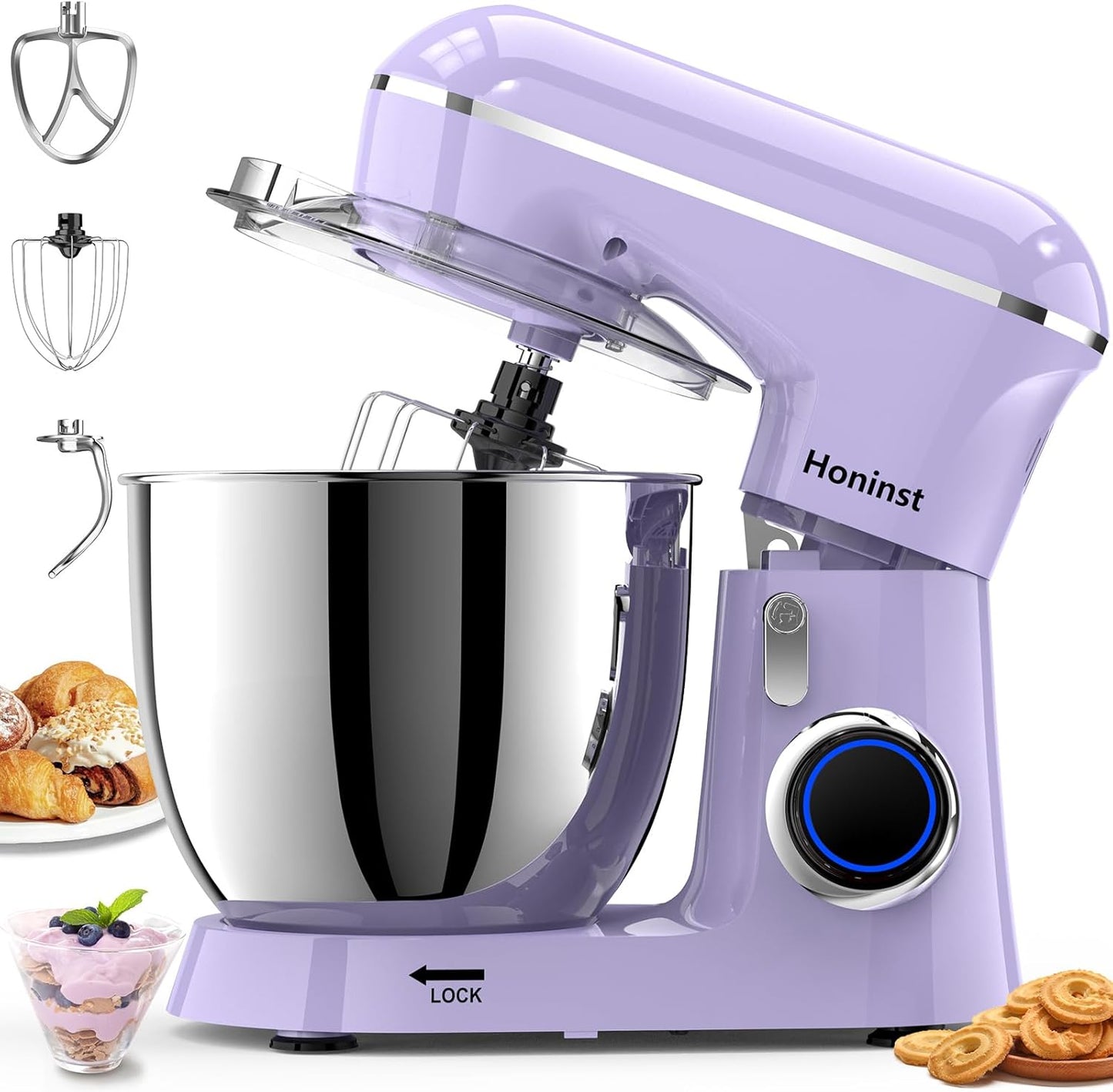 Honinst Stand Mixer, 6.5QT 10-Speed Tilt-Head Electric Stand Mixer, 3-In-1 Kitchen Mixer with Bowl, Dough Hook, Whisk and Beater, Food Mixer for Baking, Cake and Most Home Cooks, Black