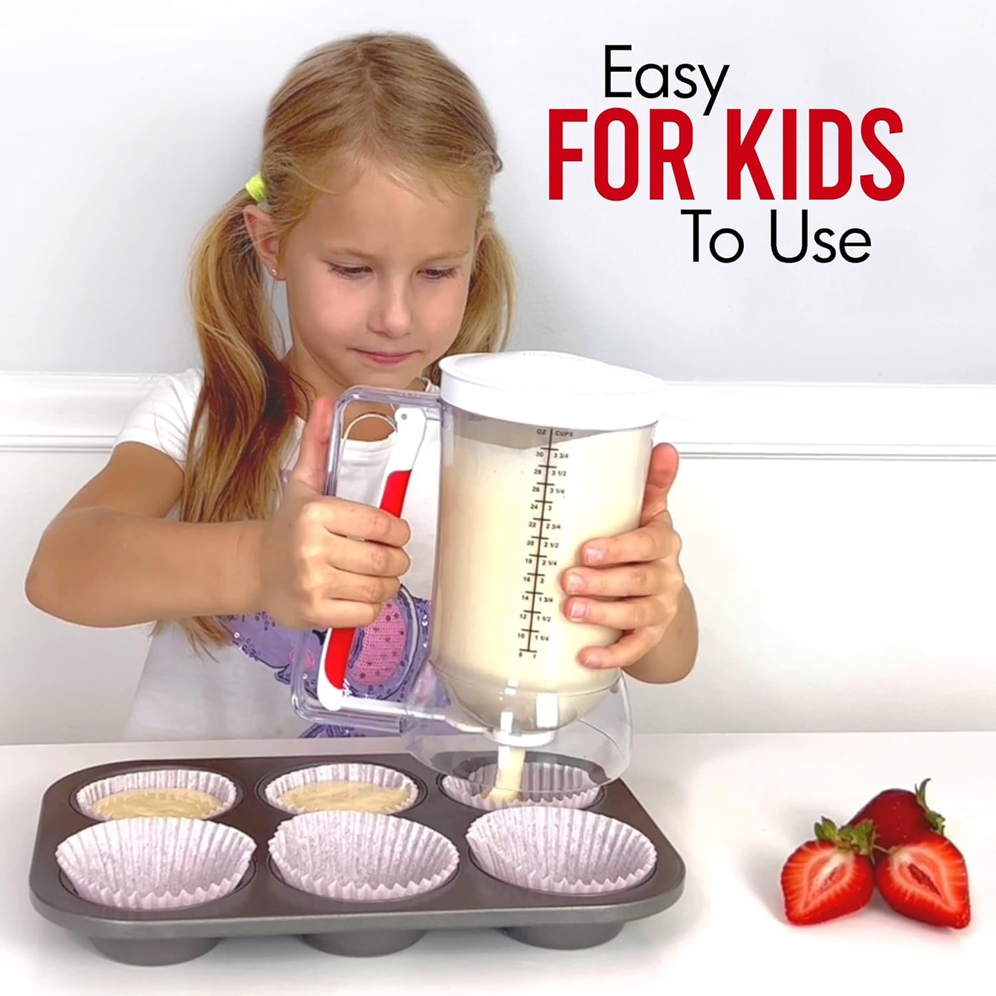 Mess-Free Pancakes Pourer & Cupcake Batter Dispenser | 4 Cup Capacity | Precision Pour Control & Easy-Squeeze Handle | BPA-Free Kitchen Tool for Waffles, Crepes & Muffins