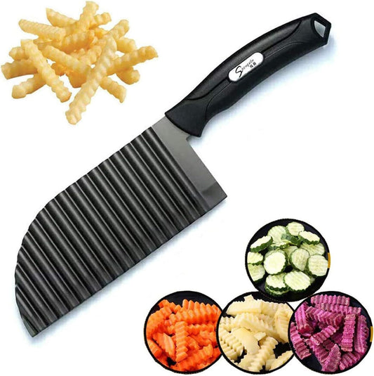 Crinkle Potato Cutter, Crinkle Cut Knife for Veggies French Fry Cutter, Kitchen Wavy Slicer Knife for Chopping Carrot Cucumber Stainless Steel Blade 2.9" x 11.8"