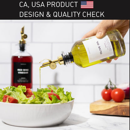 Verspace UV-Protected Green Glass Olive Oil Dispenser Bottles For Kitchen - 2 Pack - 12oz Includes 40 Kitchen Essential Labels, Avocado Oil Dispenser Set, Modern Decor for Home, Airbnb, Cafe