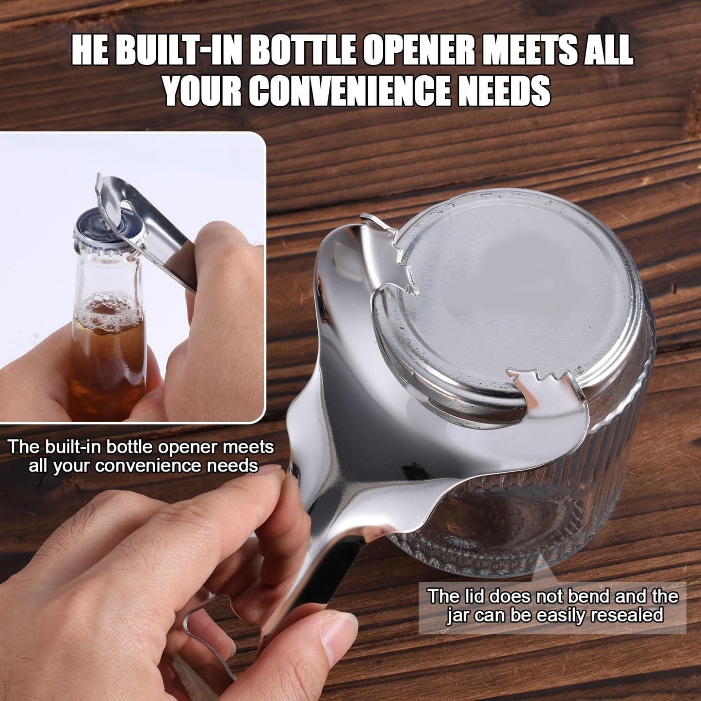 2pcs Jar Opener for Mason Jar, Stainless Steel Opener Multifunctional Canning No Lid Dent Or Damage Lid Bottle Handheld Top Remover Tool for People with Weak Hands