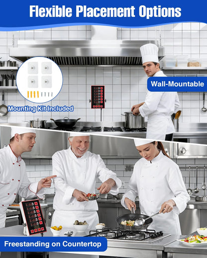 Commercial Kitchen Timers for Cooking, 8 Channel Timer for Commercial Kitchens, Heavy-Duty Loud Alarm Timer for Restaurants, Stainless Steel, LED Technology