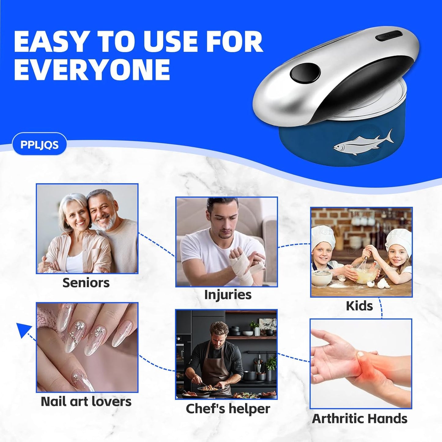 Rechargeable Electric Can Opener, One-Touch, Smooth Edge, USB-C Fast Charge, for Seniors, White
