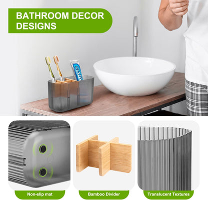 GFWARE Toothbrush Holders for Bathrooms, 5 Slots Bamboo Toothbrush Holder Kids Electric Toothbrush Holder and Toothpaste Holder for Bathroom Countertop Accessories Storage, Marble Toothbrush Organizer