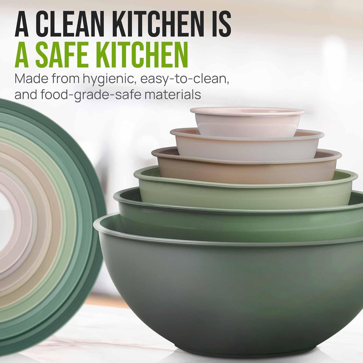 Zulay Kitchen 12 Piece Plastic Mixing Bowls with Lids Set - Leak-Proof Microwave & Freezer Safe Stackable Mixing Bowl Set for Preparing, Serving and Storing - Non-Slip Large Nesting Bowls (Blue Ombre)