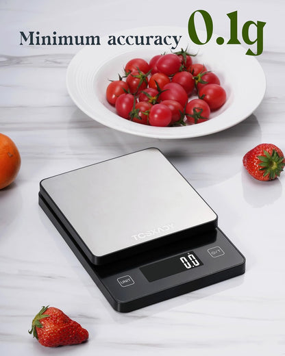 Food Scale, 11lb Digital Kitchen Scale with 6 Units LCD Display and Tare Function,Compact Design for Baking,Healthy Cooking,Meal Prep, 304 Stainless Steel