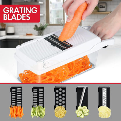 Ourokhome Vegetable Chopper Onion Cutter, 14 in 1 Professional Mandolin Slicer for Kitchen, Multifunctional Food Chopper for Potato, Tomato, Veggie with Strainer Basket, 10 Blades, Gray