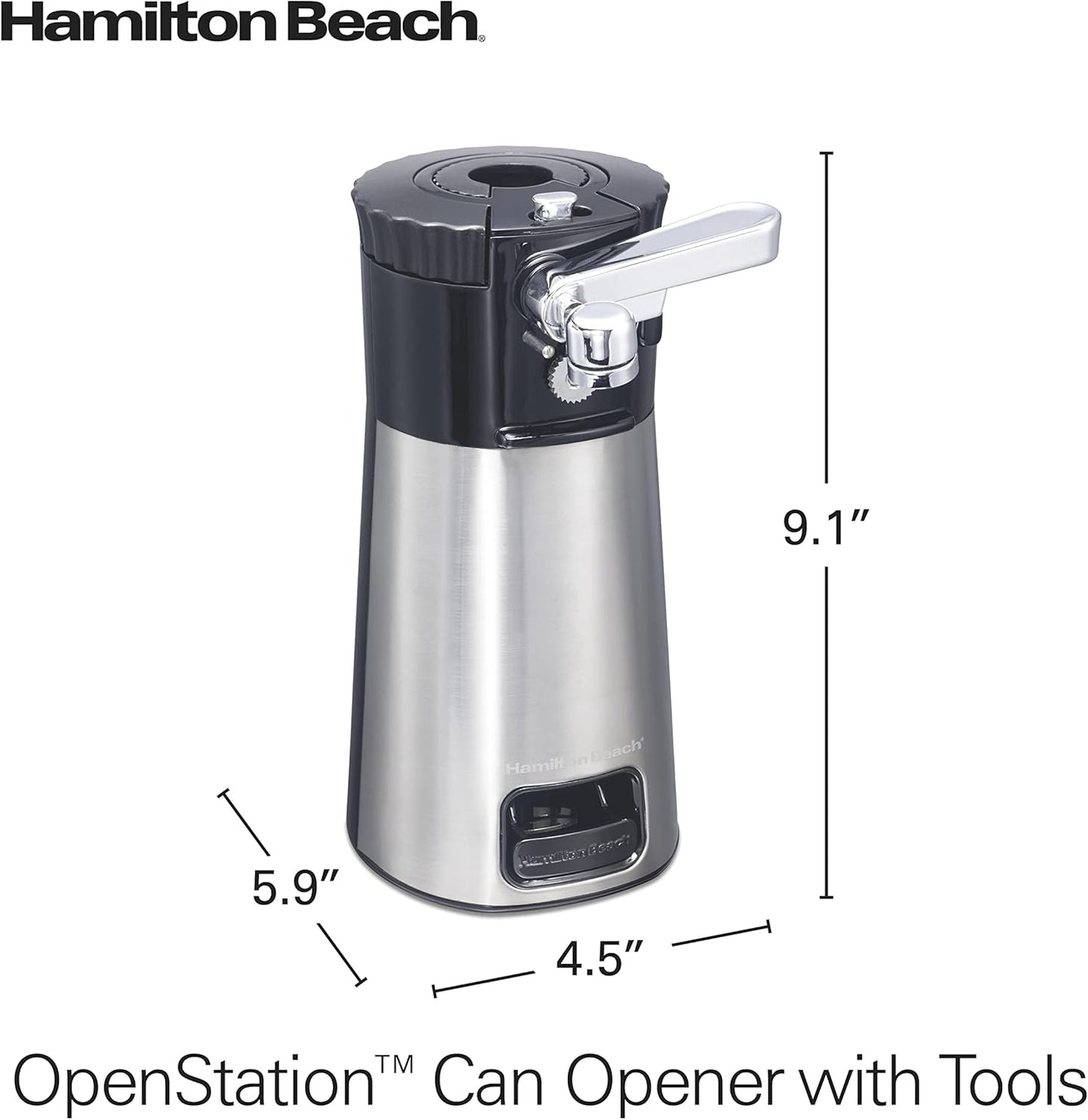Hamilton Beach OpenStation Electric Automatic Can Opener for Kitchen with Multi Tool and Bottle and Jar Opening Tools, Auto Shutoff, Cord Storage, and Sure Cut Technology, Stainless Steel (76382)
