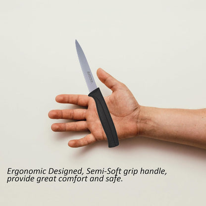 Tomato Knife - MATTSTONE HILL 5 Inch Serrated Kitchen Utility Knife, Serrated Cheese Tools, German X50CrMoV Steel, Red Handle