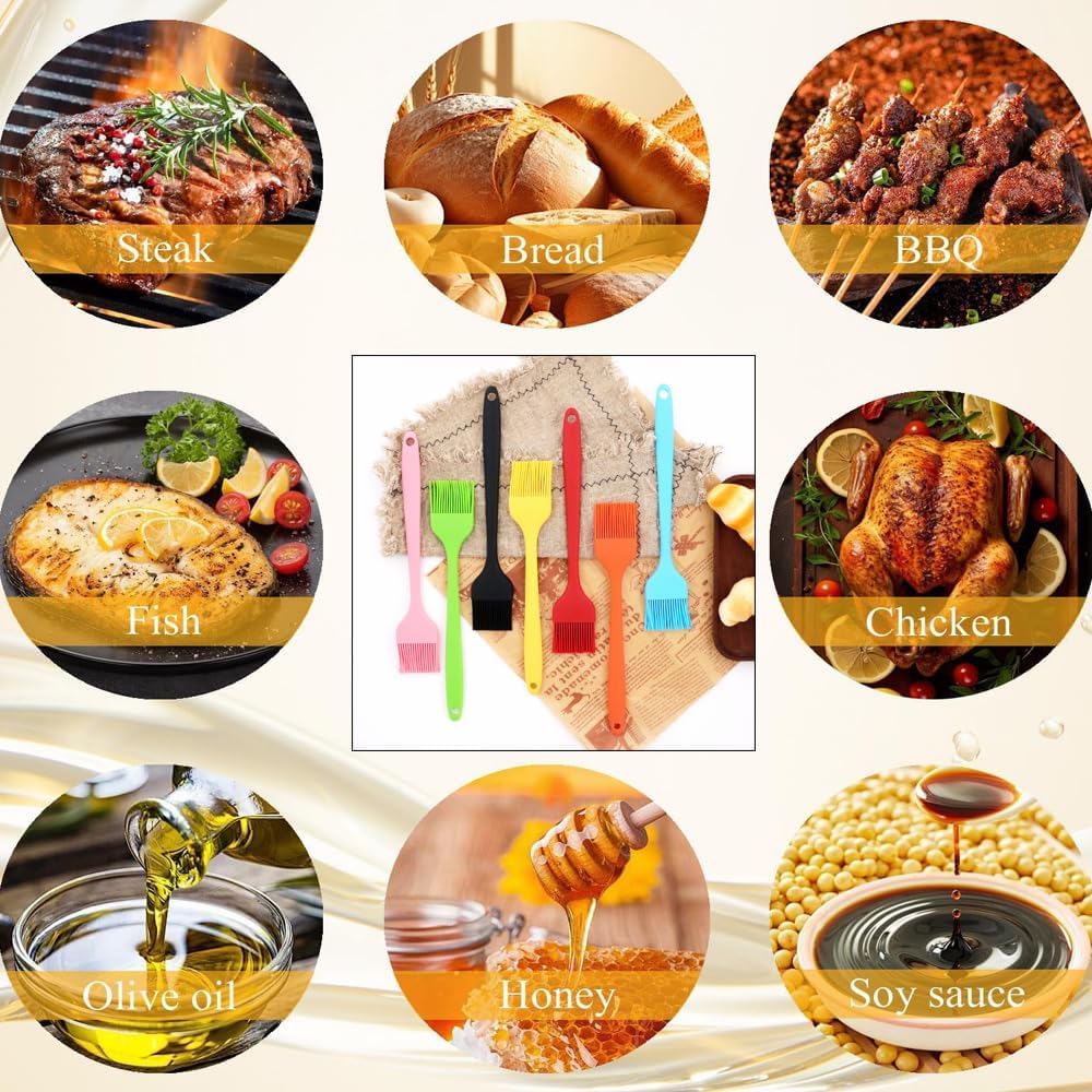 Silicone Basting Pastry Brushes Set, 2 Pcs Heat Resistant Kitchen Cooking Baking Brush for Oil Butter Sauce BBQ Grill, BPA Free, Dishwasher Safe, 8&10 inch