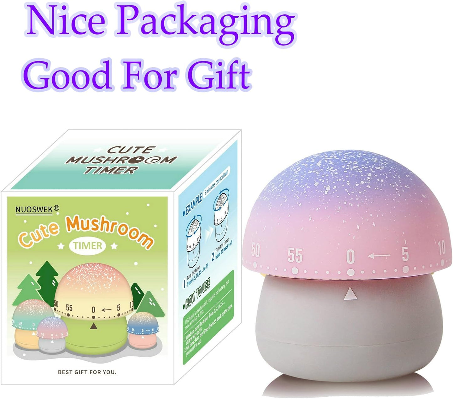 Mechanical Kitchen Timer, Cute Mushroom Timers for Kids, Wind Up 60 Minutes Manual Countdown Timer for Classroom, Home, Study and Cooking (Green Base)