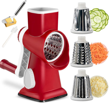 3 in 1 Manual Vegetable Cutter Machine with Stainless Steel Changeable Blades Rotary Cheese Grater Kitchen Tool Potato Slicer Shredder Nuts Chocolate Chopper (Transparent black)