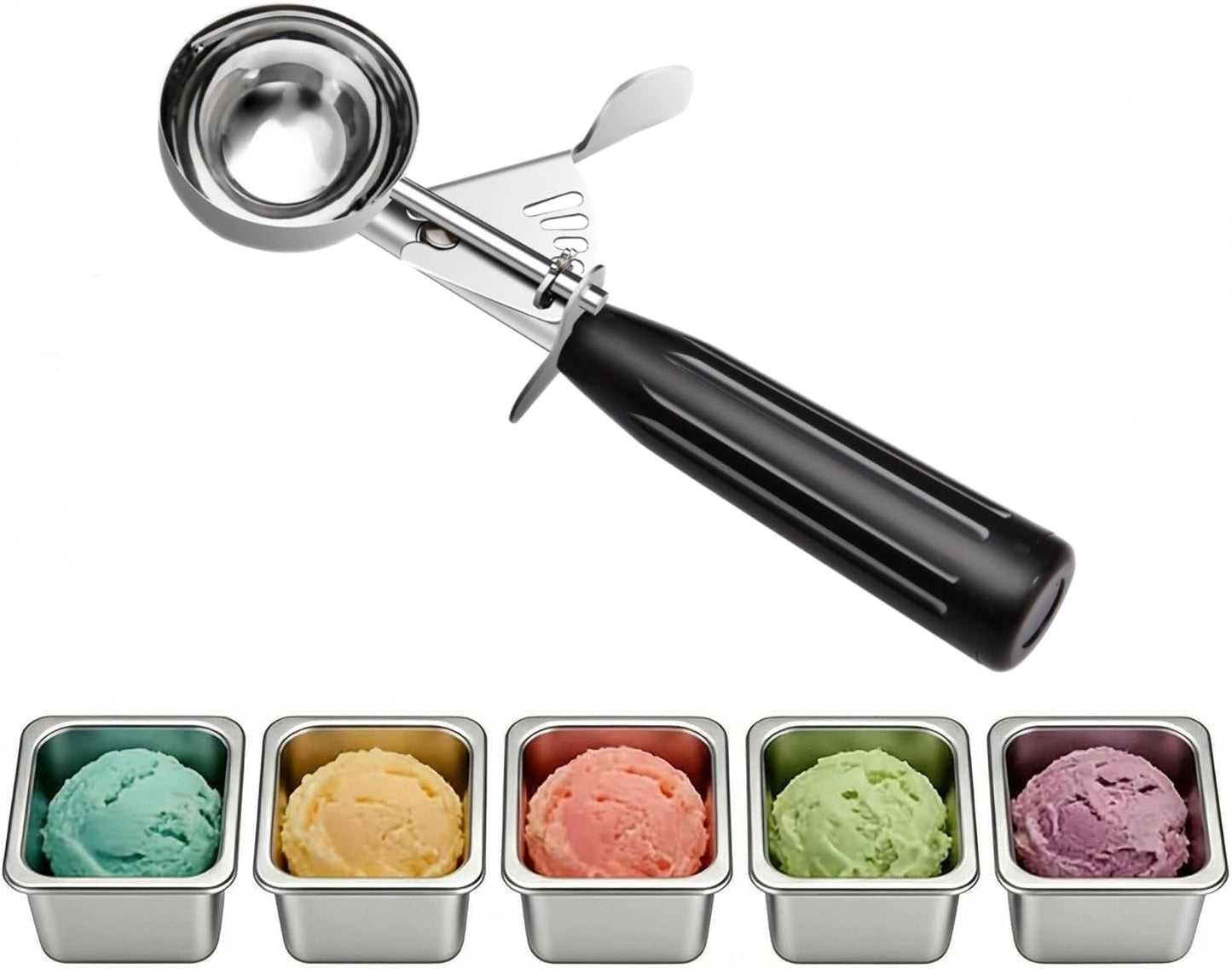 QUAL COOK Heavy Duty Stainless Steel Ice Cream Scoop 4 oz, Cookie Scoop with Trigger, Baking Scoop for Bakeries,Restaurants & Dessert Shops, #8, Grey