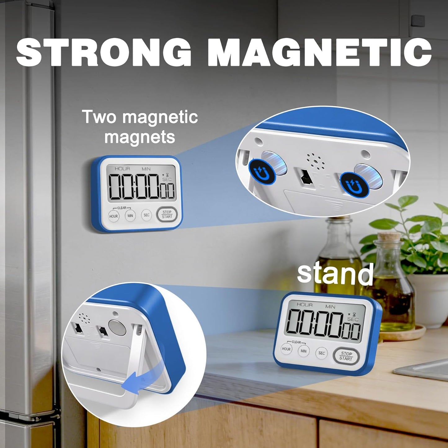 Digital Kitchen Timer Magnetic Loud Alarm, Large LCD Screen Silent/Beeping Multi-Function for Teachers Classroom Kids, Black