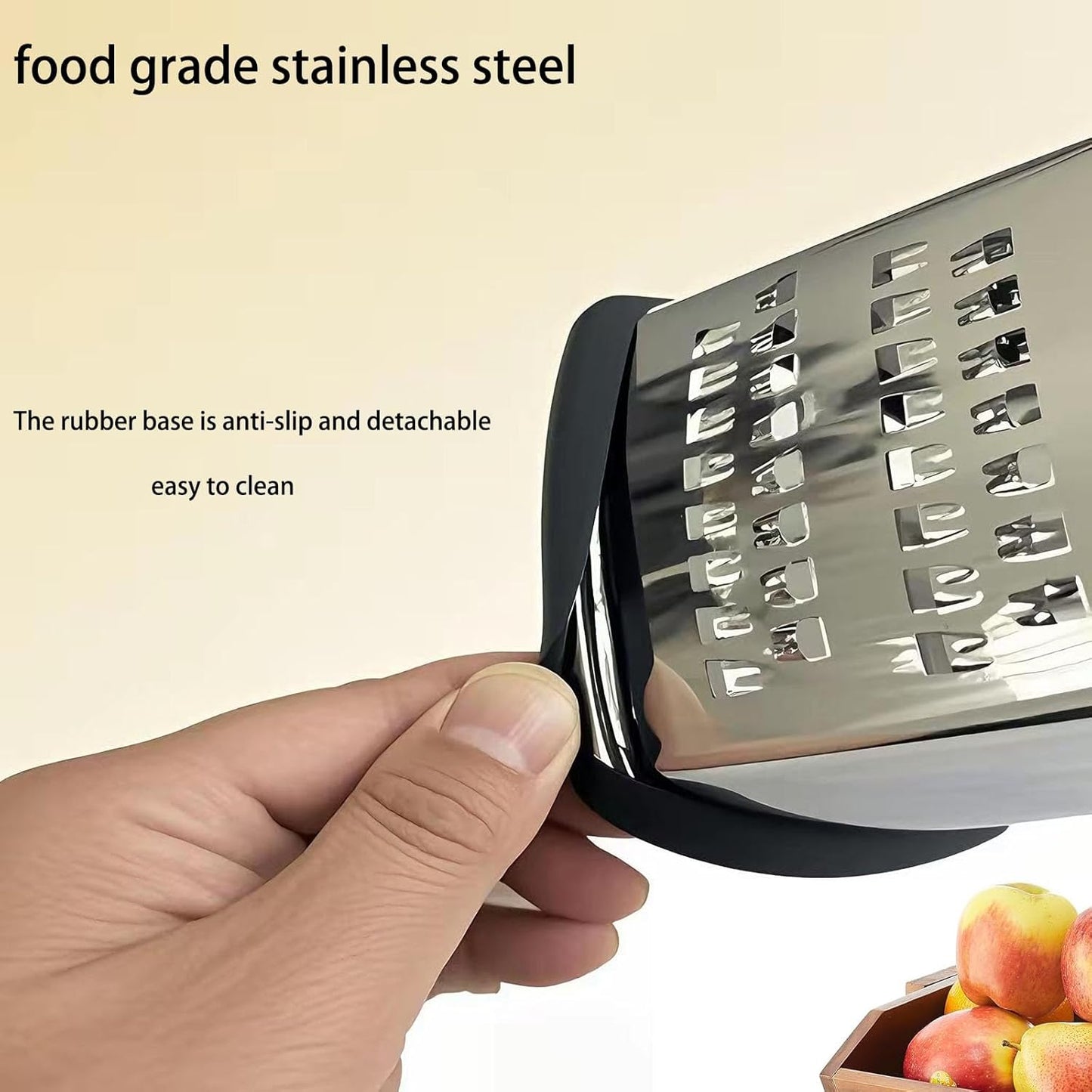 Professional 4-Sided Box Grater with Cut-Resistant Finger Cots - Stainless Steel Cheese & Vegetable Grater, Dishwasher Safe, Non-Slip Base & Ergonomic Handle - XL Multipurpose Kitchen Tool
