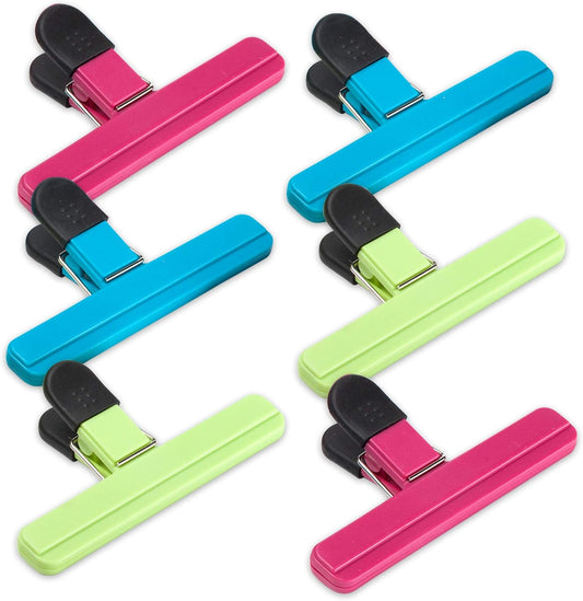 Ninth Five 6 Pack Chip Bag Clips, 6 Inch Large Size Assorted Colors Foods Snacks Bag Paper Clips, Plastic Wide Open Heavy Duty Seal Grips