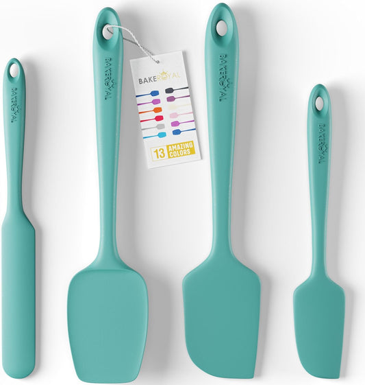 BakeRoyal Silicone Spatula Set - 4-Piece Rubber Spatulas Silicone Heat Resistant 600°F for Everyday Task - Seamless Design Kitchen Spatulas for Nonstick Cookware - Royal Blue