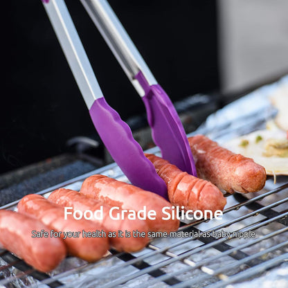 600ºF Heat Resistant Kitchen Tongs: U-Taste 7/9/12 inch Silicone Cooking Tong Set with Non Stick Rubber Tips and Silicon Coated 18/8 Stainless Steel Handle for Serving Grilling Salad(Midnight Blue)