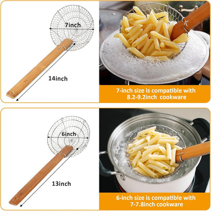 Stainless Steel Spider Strainer Asian Kitchen Wire Food Cooking Skimmer With Natural Bamboo Handle, 6-Inch, Hand-Made