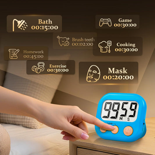 6 Pack Digital Kitchen Timer Small Classroom Timers for Kids Teachers (Blue&White)