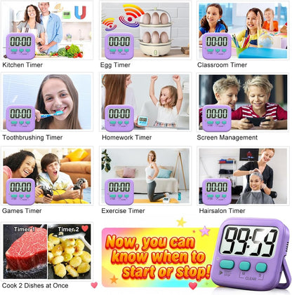 Antonki 2 Pack Digital Timer for Kids, Magnetic Countdown Kitchen Timers for Cooking, Egg, Classroom, Teacher, Exercise, Study, Oven - Battery Included