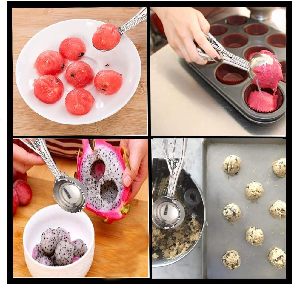 Cookie Scoop Set, 3 PCS Ice Cream Scoop with Trigger, 18/8 Stainless Steel for Baking Include Large-Medium-Small Size Perfect for Cookie, Ice Cream, Cupcake, Muffin, Meatball