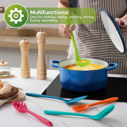 Onader Silicone Cooking Utensils Set of 10, Kitchen Utensils for Nonstick Cookware, Heat Resistant & Nontoxic Spatula Set- Khaki