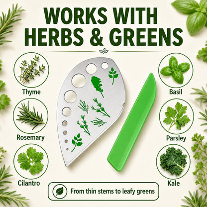 Stainless Steel Herb Stripper, 9-Hole Leaf Remover Tool for Kale, Thyme & Rosemary, Graduated Herb Stripping Tool with Protective Cover for Kitchen, Durable Metal Gadget for Greens