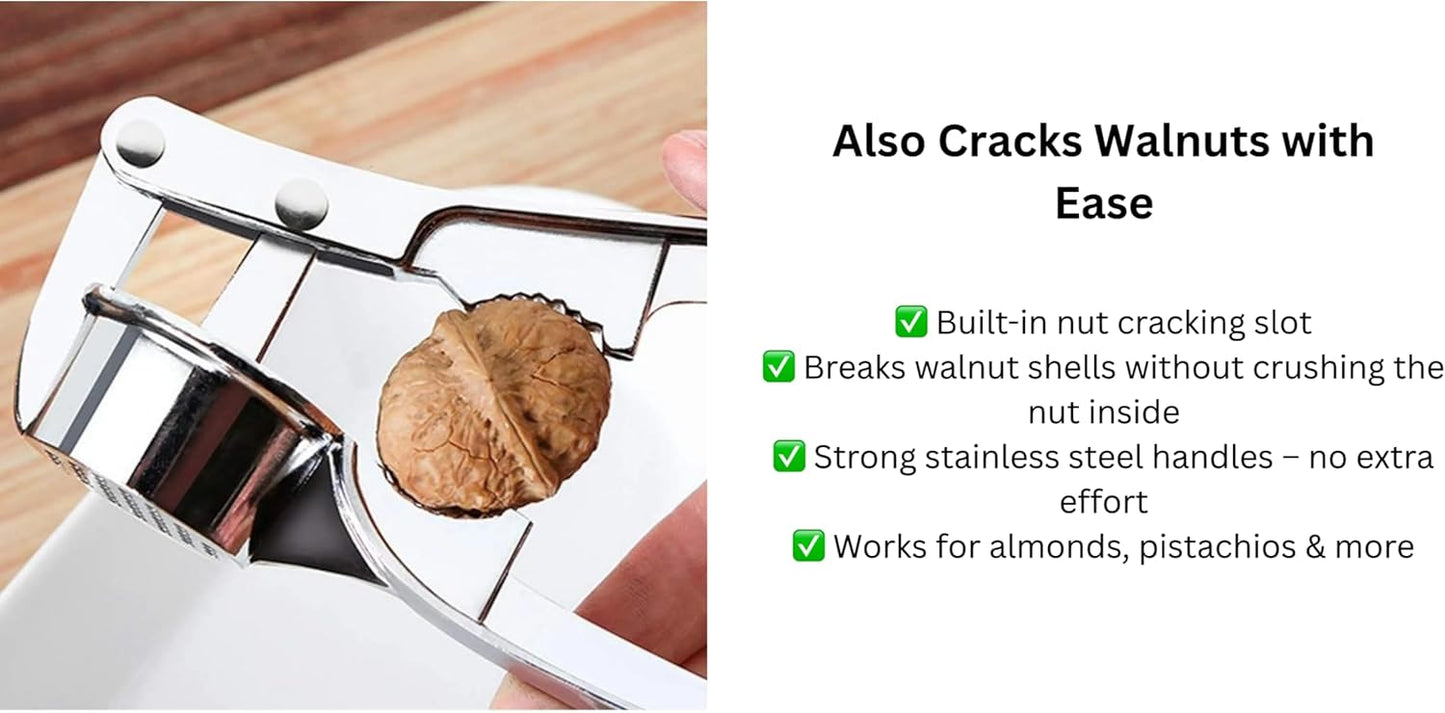 2-in-1 Garlic Press & Nut Cracker – Stainless Steel, Easy to Clean, Rust-Proof, Heavy Duty Kitchen Tool