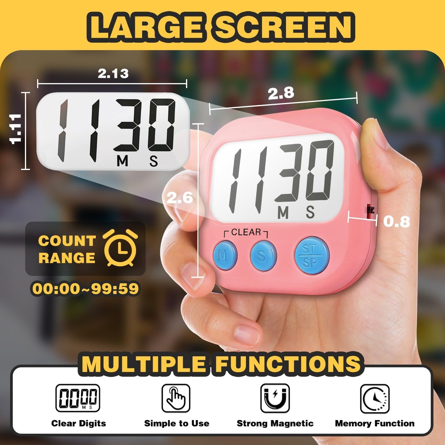 Classroom Timers for Teachers Kids Large Magnetic Digital Timer Teacher Supplies 2 Pack-Blue Green