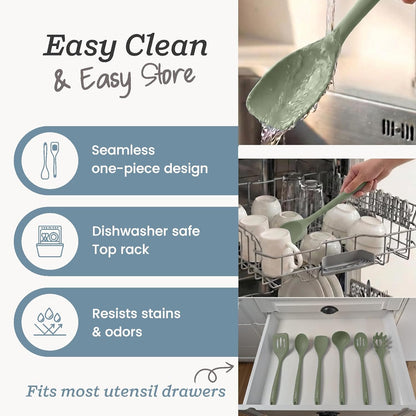 Starpack Like a Boss XL Silicone Cooking Utensils Set (6-Piece, 13.5") - LFGB Certified, 600°F Heat Resistant, BPA-Free - Heavy-Duty Steel Core, Dishwasher Safe - for Nonstick Cookware, Sage Green
