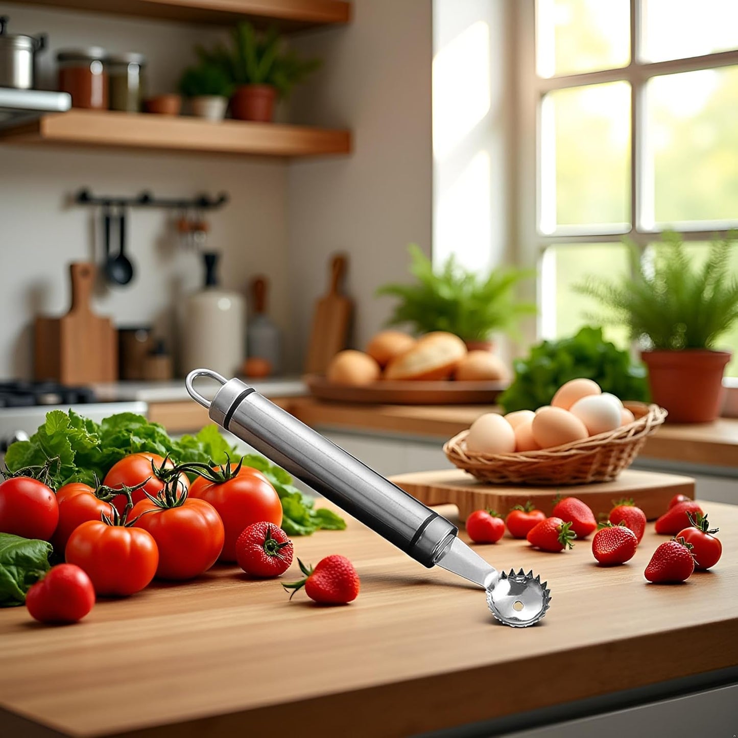 Stainless Steel Strawberry Huller and Tomato Stem Corer Tool Multi-Function Stainless Corer and Pitter Remover for Strawberry,Tomato,Vegetable and Fruit Corer Practical Kitchen Tool