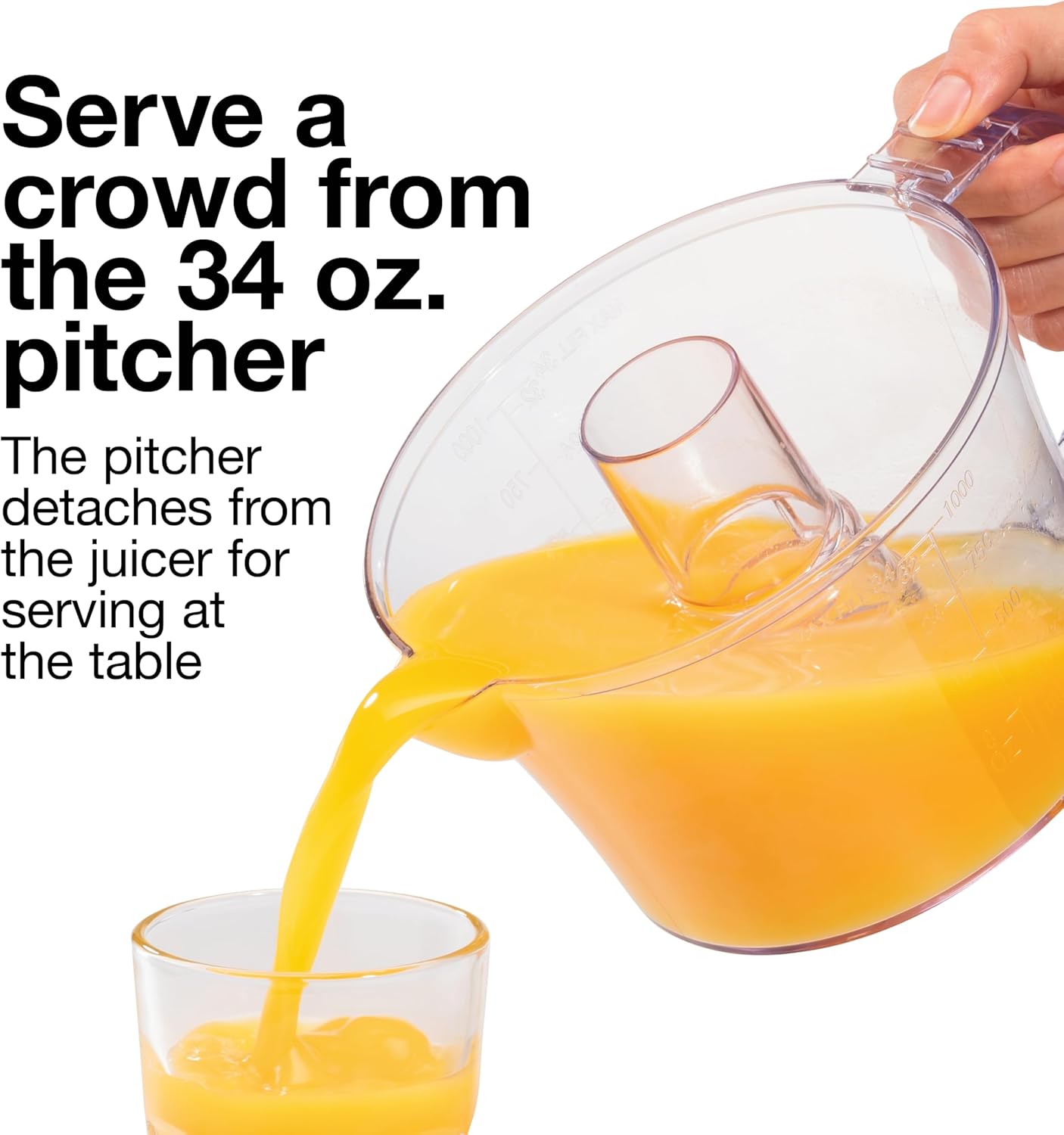 Proctor Silex Electric Citrus Juicer Machine, Large 34 oz. Pitcher, Pressure Activated, 2 Reamers for Big and Small Fruit, Pulp Control, for Orange, Lemon, Grapefruit Juice, White & Green (66340)